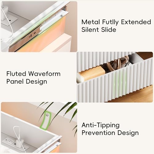 Fluted LED Night Stand with Charging Station, White - Image 6