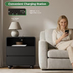 Lulive Night Stand, Bedside End Table with Charging Station, Black - Image 6