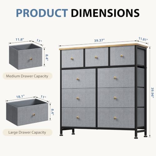 DUMOS 9 Drawer Dresser for Bedroom, Storage Organizer Chest of Drawers - Image 3