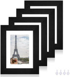 Hongkee 5x7 Picture Frame Set of 4, Made of Real Glass and Rustic Black Wooden Frame, 5 by 7 Photo for Wall or Tabletop - Display Picture 4x6 with Mat or 5x7 Without Mat by Hongkee