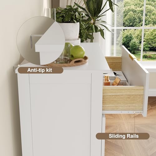 Wooden 4 Drawer Dresser for Bedroom, 36.6 in Tall Fluted Dresser with Metal Handles, Modern Chest of Drawers for Bedroom, Living Room, Entryway, White - Image 5