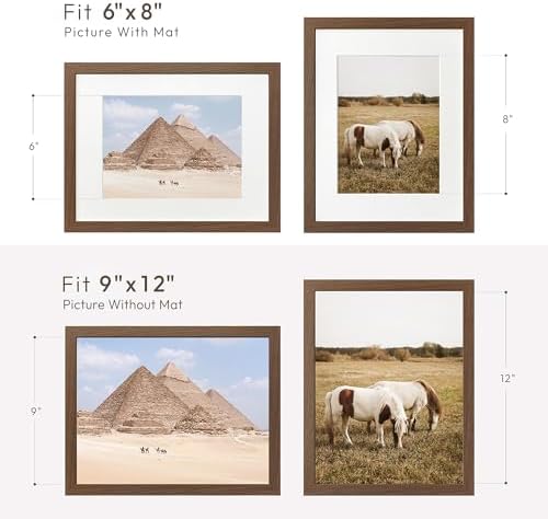 9x12 Wood Frame, Solid Oak 9x12 Picture Frame with Mat to 6x8 - Image 3