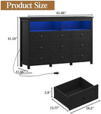 Wodeer 9 Drawer Dresser for Bedroom with LED Lights, Charging Station, Wood Chest of Drawers with Metal Handles, Modern TV Stand & Storage Organizer for Living Room, Hallway, Black - Image 2