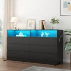 Gyfimoie Black 6-Drawer Dresser for Bedroom w/Power Outlet and LED Light - Image 3