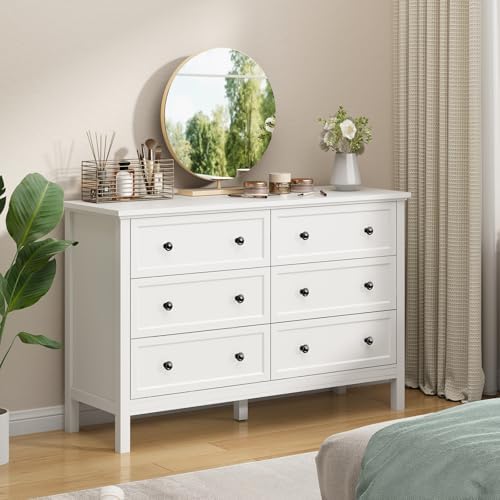 CARPETNAL 47" White Dresser for Bedroom with Modern Gold Handles & 6 Drawer - Image 2