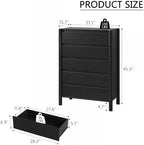 HOUROM Black Dresser for Bedroom,45" Tall 5 Drawer Mid Century Modern Chest - Image 2