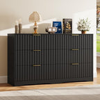 Fluted 6 Drawers Dresser for Bedroom, 55" Wide Wood Dressers, Black by METOTI