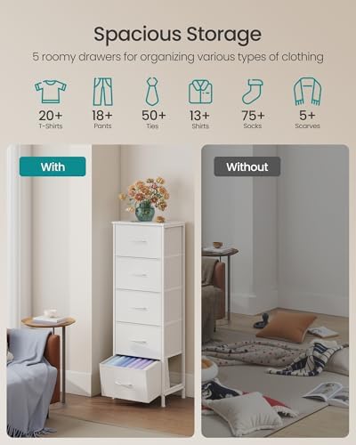 SONGMICS Dresser for Bedroom, Tall Dresser with 5 Fabric Drawers - Image 4