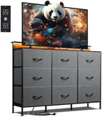 WLIVE Bedroom Dresser TV Stand 9 Drawer, Fabric Chest LED Lights, Dark Grey by WLIVE