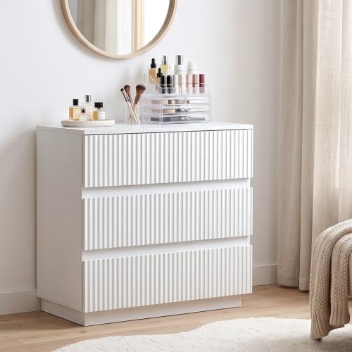 Karl home White 3 Drawer Fluted Nightstand, Modern Storage Chest of Drawers - Image 2