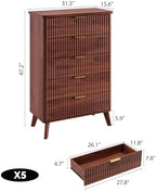 GarveeHome Fluted Dresser for Bedroom with 5 Deep Drawers, Walnut - Image 2