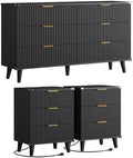Modern Dresser and Nightstand Sets 3-Piece, 2 Nightstands 6-Drawer Dresser by Lulive