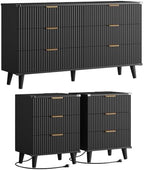 Modern Dresser and Nightstand Sets 3-Piece, 2 Nightstands 6-Drawer Dresser by Lulive