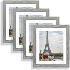 Hongkee 10x12 Picture Frame Set of 4, Made of Real Glass and Grey Frame - Display Picture 8x10 with Mat or 10x12 Without Mat, 10 by 12 Photo for Wall Mounting by Hongkee