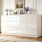 12 Drawers Dresser with Charging Station, Modern Large Dresser with 12 Handle Free Drawers, Wood Chest of Drawers for Bedroom, Living Room, Entryway, Hallway, White by DalyLuxa