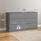 Vibe & Dine Grey Dressers for Bedroom, Double Dresser with 6 Drawers, Modern Chest of Drawers with Wide Storage for Closet, Bedroom, Living Room - Image 3
