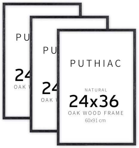 puthiac 24x36 Solid Oak Wood Picture Frames, Black, 3 Pack by PUTHIAC