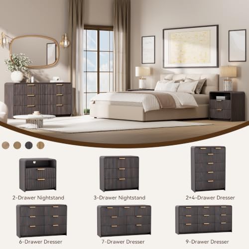 47" Fluted 6 Drawer Dresser for Bedroom, Living Room, Entryway Black Walnut - Image 6