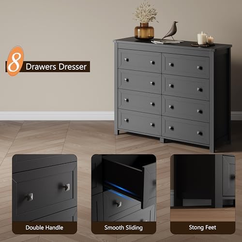 Xixini 47.2" Wide 8-Drawer Farmhouse Dresser for Bedroom, Black - Image 5