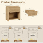 Modern Curved Nightstands Set of 2 with Open Shelf,Natural Oak - Image 2