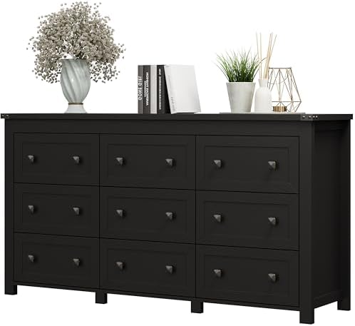 Xixini 59.1" Wide 9-Drawer Farmhouse Dresser for Bedroom, Black by Xixini