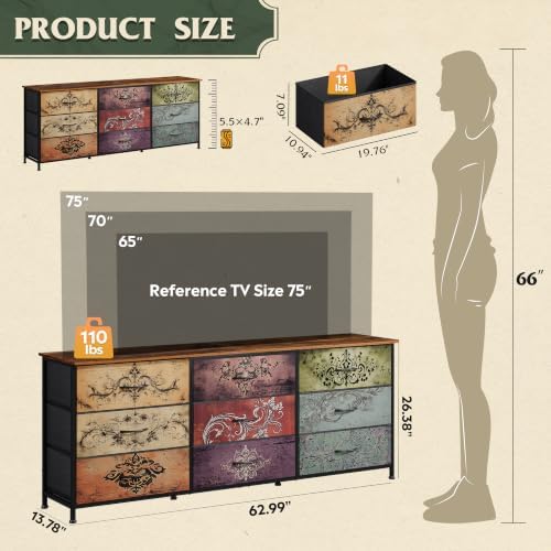 WLIVE Dresser TV Stand for 75 Inch TV, 9 Drawer Dresser for Bedroom - Image 3