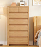 TEENFON 51.6" Tall Dresser for Bedroom with 7 Drawers, Modern Dressers & Chests of Drawers with Thicker Panels, Wooden Dresser TV Stand, Bedroom Dressers, for Bedroom, Hallway, Natural - Image 2