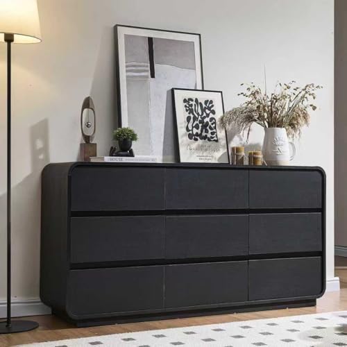 Standifurno Dresser for Bedroom, Modern Cuved Dresser with 9 Drawers,Black Dresser with Handleless Design, Closet Storage Dresser, 15.43" D x 57" W x 28.3" H (9 Drawers) by StandifurnoFurniture