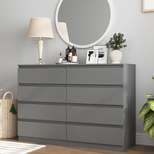 Grey Dresser for Bedroom,Modern Large 8 Drawer Dresser with Deep Drawer,Wide Storage Chest of Drawer,Wood Bedroom Storage Organizer Furniture,TV Stand for Living Room - Image 2