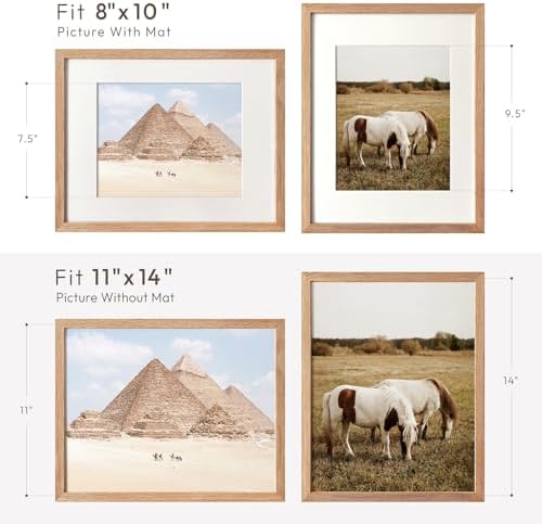 11x14 Picture Frame, 11x14 Solid Oak Frames with Mat to 8x10 - Image 3