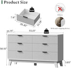 Xixini Fluted Dresser with 6 Drawers, 54" Wide Modern Chest of Drawers with Metal Handle, Wooden Dresser TV Stand, Wood Closet Clothes Storage Organizer for Bedroom, Living Room, Hallway, Solid White - Image 2