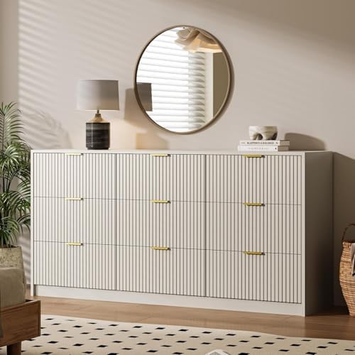 MAISONARIA Beige 9 Drawer Dresser for Bedroom, 63" Wide Modern Fluted Dresser with Gold Metal Handles, Chest of Drawers for Bedroom, Living Room, Entryway, Hallway - Image 7