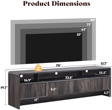 AMERLIFE 70" Modern Curved TV Stand with Storage for TVs Up to 80" - Image 3