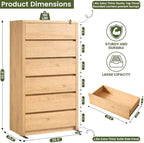 55.6” Tall Dresser with 6 Drawers, Natural Dresser & Chest of Drawers, Wooden Dresser for Bedroom, Living Room, Hallway, Wood Drawer Organizer, Front Curved & Handleless Design - Image 2