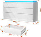6 Drawer Dresser for Bedroom,47.24"Long White Chest of Drawers w/LED Lights - Image 2