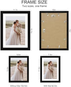 Hongkee 10x14 Picture Frame Set of 4, Made of Glass and Black Wooden Frame, Display 8x12 Pictures with Mat or 30 x 40cm Diamond Painting Art without Mat for Wall Mounting, Gallery Photo Frames - Image 2