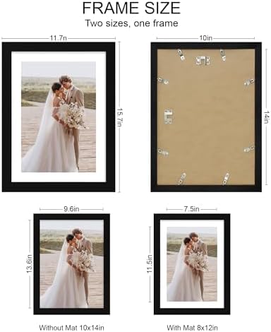 Hongkee 10x14 Picture Frame Set of 4, Made of Glass and Black Wooden Frame, Display 8x12 Pictures with Mat or 30 x 40cm Diamond Painting Art without Mat for Wall Mounting, Gallery Photo Frames - Image 2