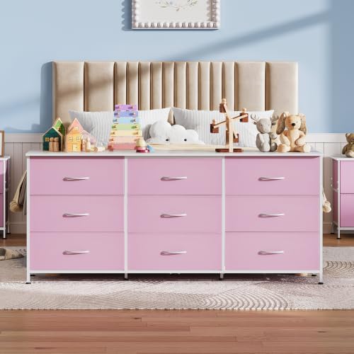 WLIVE Dresser TV Stand for 75 Inch TV, 9 Drawer Dresser for Bedroom, A-Pink - Image 4