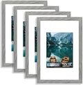 Hongkee 12x18 Picture Frame Set of 4, 12 x 18 Grey Wood Style(Mat 8.5x11) by Hongkee