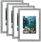 Hongkee 12x18 Picture Frame Set of 4, 12 x 18 Grey Wood Style(Mat 8.5x11) by Hongkee