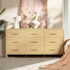 Curved 9-Drawer Dresser for Bedroom, 63" Wide Modern Chest of Drawers, Vanity Desk TV Stand for Living Room, Closet Storage Drawers Organizer Furniture, Nursery, Hallway, Natural Oak - Image 6