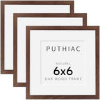 puthiac 6x6 Solid Oak Wood Picture Frames, Walnut, 3 Pack by PUTHIAC