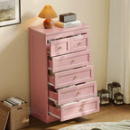 wanan Tall 6 Drawer Dresser for Bedroom, Pink Modern 43.3'' Tall Wood Chest of Drawers, Storage Organizer with Smooth Metal Rails & Anti-Tip Kit for Closet, Hallway, Living Room - Image 3