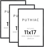 puthiac 11x17 Solid Oak Wood Picture Frames, Black, 3 Pack by PUTHIAC