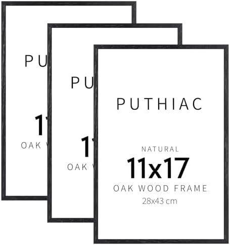 puthiac 11x17 Solid Oak Wood Picture Frames, Black, 3 Pack by PUTHIAC