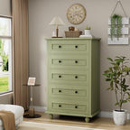 42.7'' Tall 5 Drawer Dresser for Bedroom, Vintage Green Wood Storage Chest - Image 3