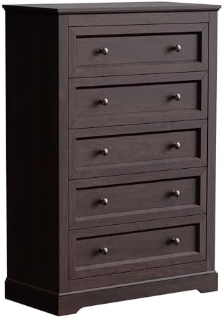 LOUVIXA Farmhouse Dresser 5 Drawer, Bedroom Chest of Drawers, Dressers with 5 Drawers, Wooden Dressers for Bedroom, Living Room, Tv Stand, Entryway(Vintage Brown) - Image 3