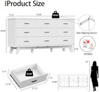 Xixini Dresser for Bedroom, 9 Drawer Wide Modern Chest of Drawers with X-Shaped Sturdy Base, Wood Double Dresser Closet Clothes Storage Organizer, Wooden TV Stand for Living Room, Hallway, White - Image 2