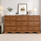 Chrangmay 9 Drawer Dresser,63" Wide Mid Century Chest of Drawers,Wooden Bedroom Drawer Dresser with 9 Storage Drawers for Bedroom,Living Room,with Anti-Tipping Device,Umber. by Chrangmay