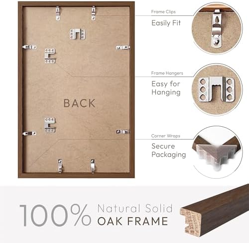 11x17 Picture Frame, Solid Oak Wood 11x17 Poster Frame with Mat to 8x12 - Image 4